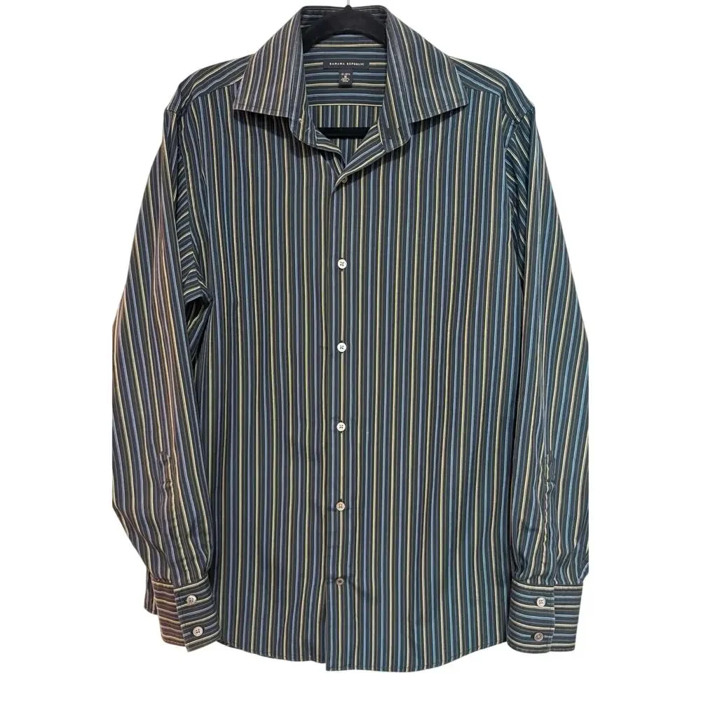 Banana Republic Men’s 15-15.5 Blue Striped Cotton Dress Shirt Long Sleeve